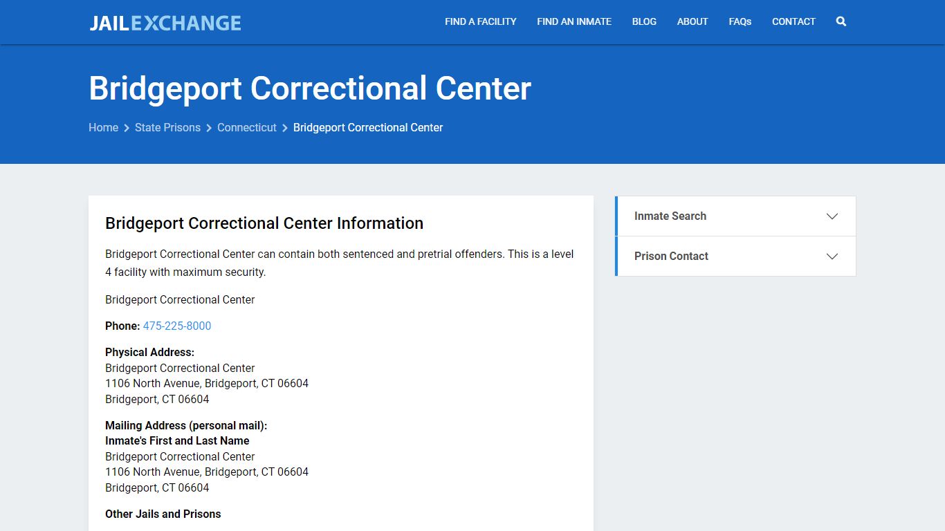 Bridgeport Correctional Center Inmate Search, CT - Jail Exchange